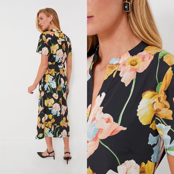 Tuckernuck NEW Black Moonlit Iris Camille Belted Short Sleeve Maxi Dress Size M - Picture 3 of 11